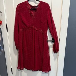 Elegant Burgundy Lace Detail Women's Dress Large NWT